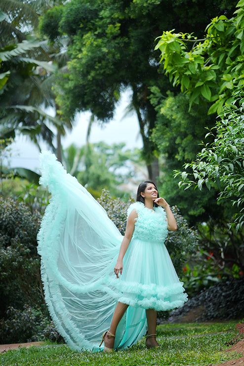 Long Tail Gown Western Sky Blue Colour