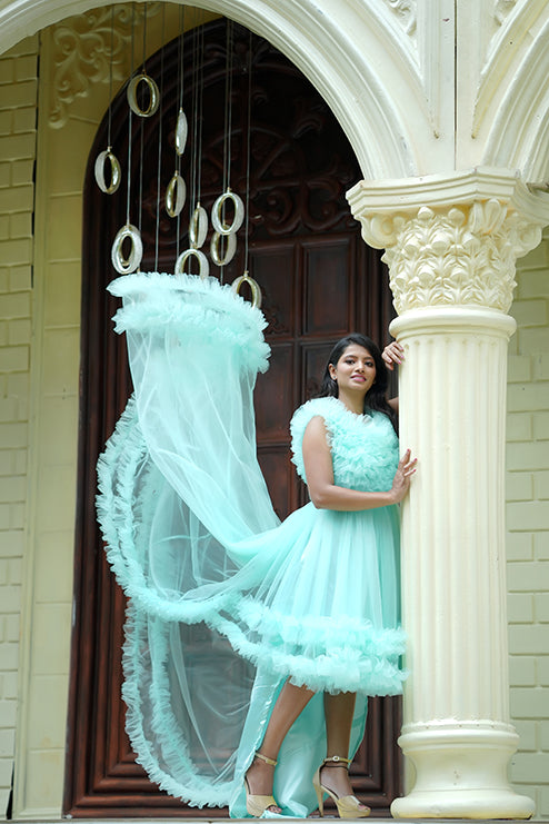 Long Tail Gown Western Sky Blue Colour