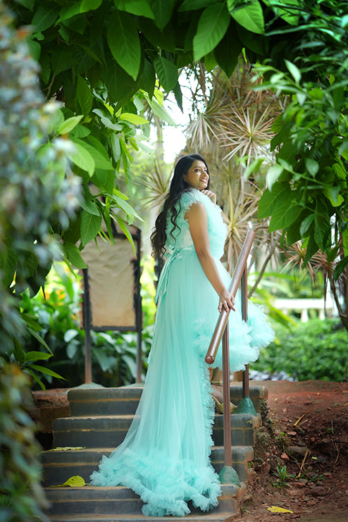 Long Tail Gown Western Sky Blue Colour