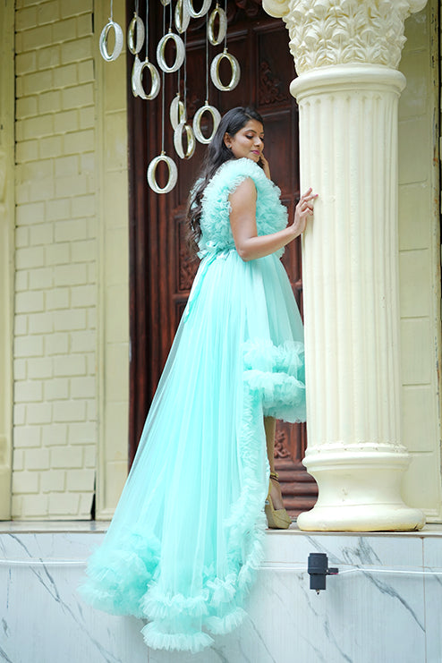 Long Tail Gown Western Sky Blue Colour