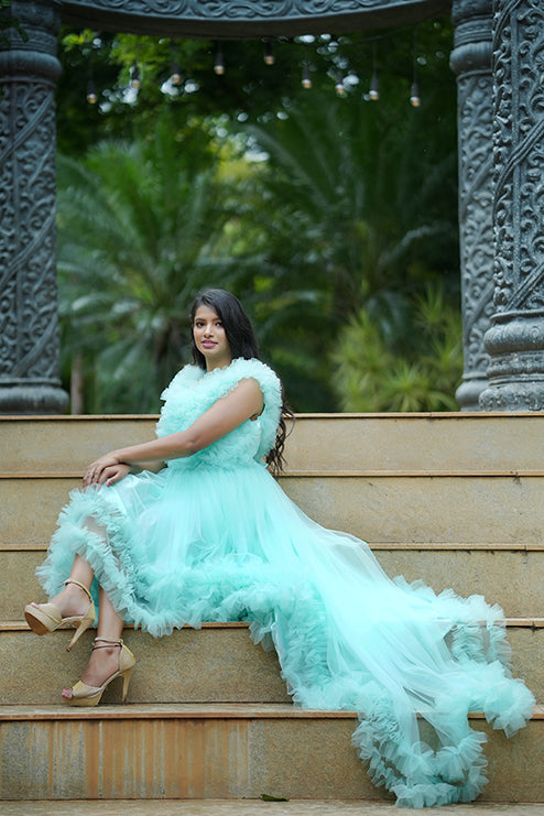 Long Tail Gown Western Sky Blue Colour