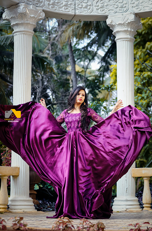 Pre Wedding or Maternity Purple Long Tail Gown