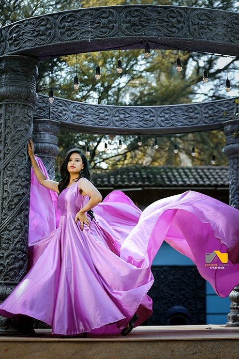 Pre Wedding Long Tail Gown Lavendar Colour