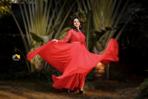 Pree Wedding Long Tail Gown Red Colour