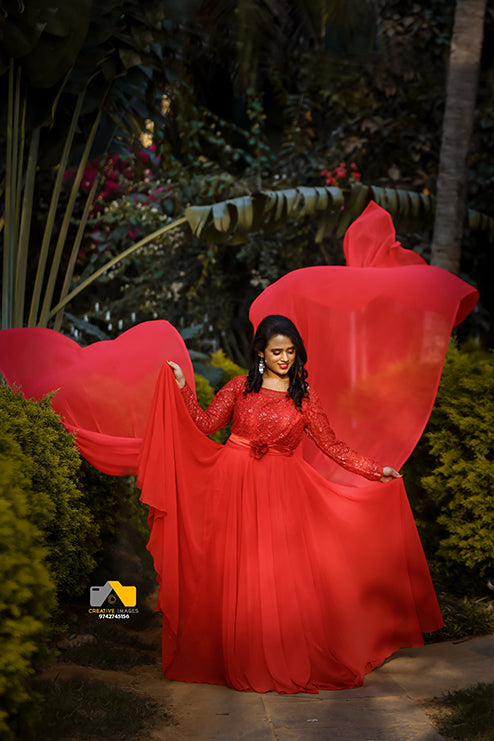 Pree Wedding Long Tail Gown Red Colour
