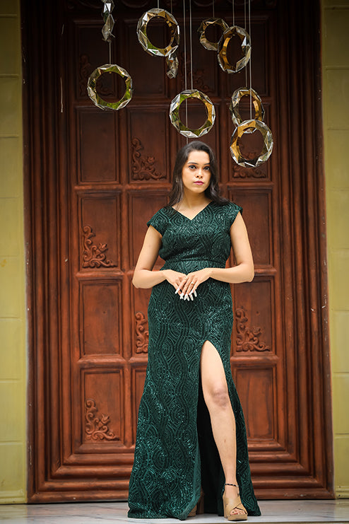 Fish Cut Gown Green Colour