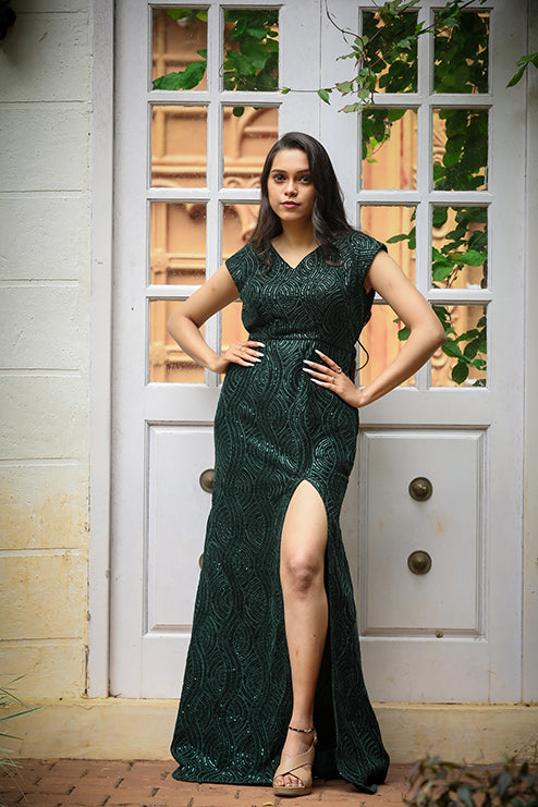 Fish Cut Gown Green Colour