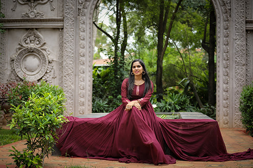 Pree Wedding Long Tail Gown Meroon Colour
