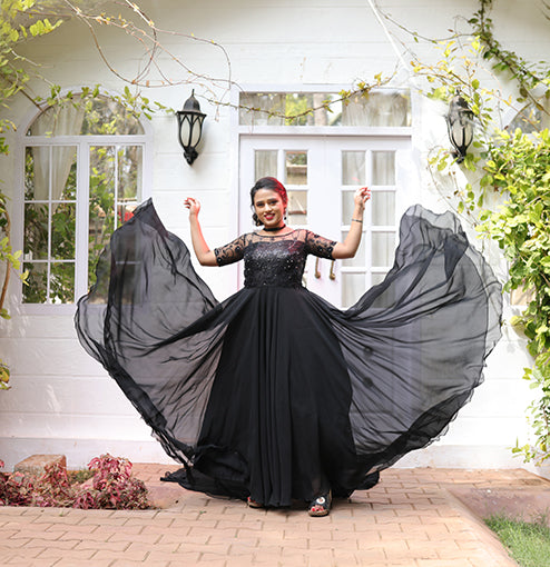 Pree Wedding Black Colour Long Tail Gown