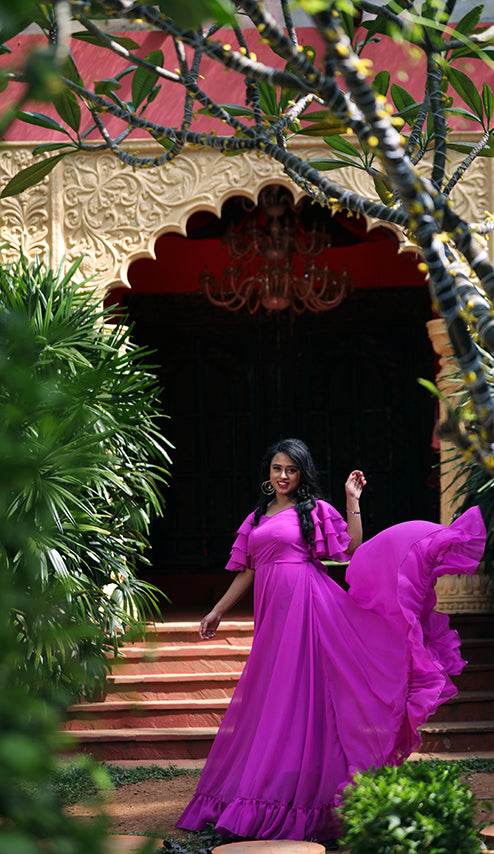 Pree Wedding Long Tail Gown Purple colour