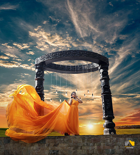 Pree Wedding Long Tail Gown Orrenge Colour