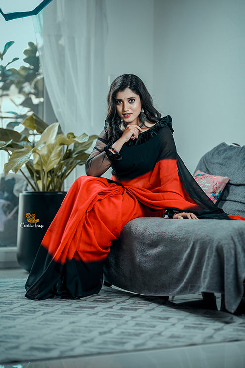 Long Saree Red And Black Colour
