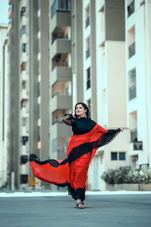 Long Saree Red And Black Colour
