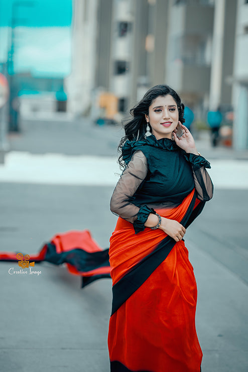 Long Saree Red And Black Colour