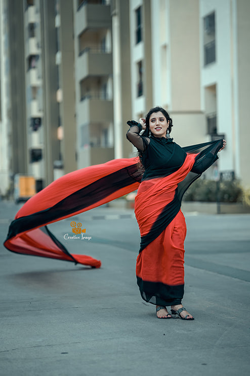 Long Saree Red And Black Colour