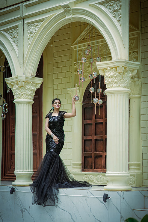 Fish Cut Black Colour Gown