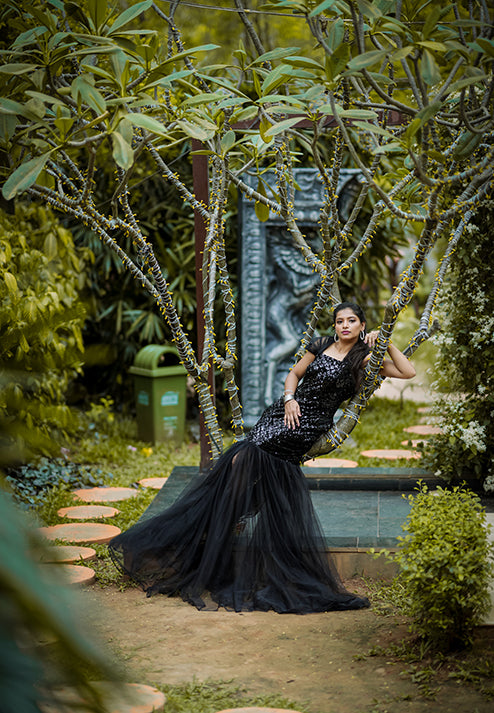 Fish Cut Black Colour Gown