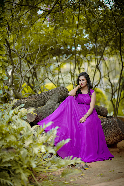 Pree Wedding Long Tail Gown Purple Colour
