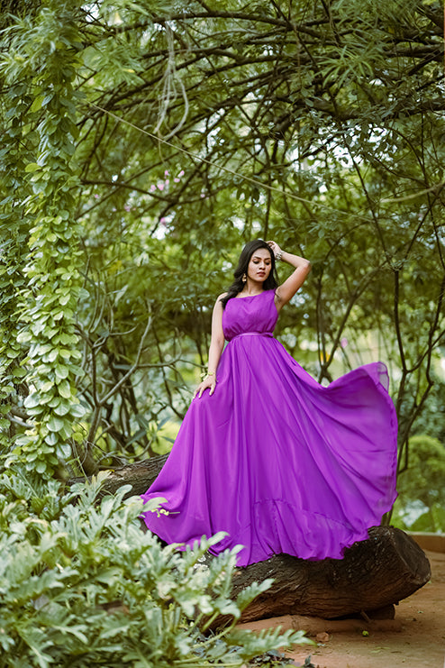 Pree Wedding Long Tail Gown Purple Colour