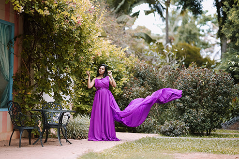 Pree Wedding Long Tail Gown Purple Colour