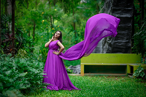 Pree Wedding Long Tail Gown Purple Colour