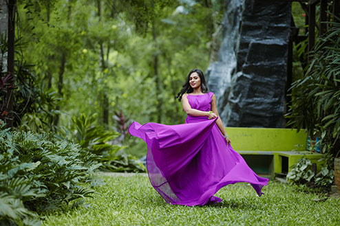 Pree Wedding Long Tail Gown Purple Colour
