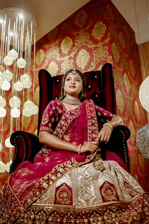 Briedal Premiam Lehengga Meroon And Whit