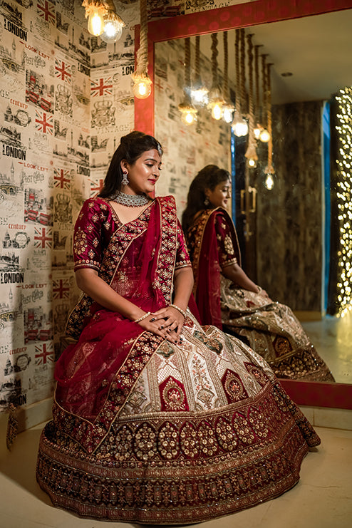 Briedal Premiam Lehengga Meroon And Whit