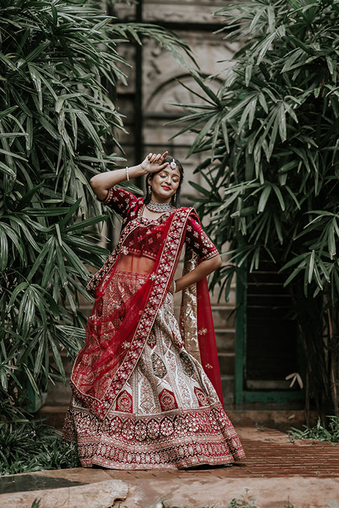 Briedal Premiam Lehengga Meroon And Whit