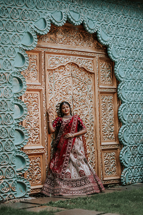 Briedal Premiam Lehengga Meroon And Whit