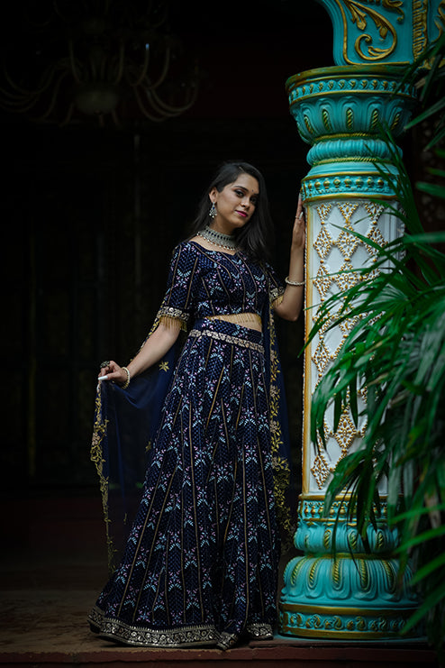 Treditional Half Saree Navy Blue Colour