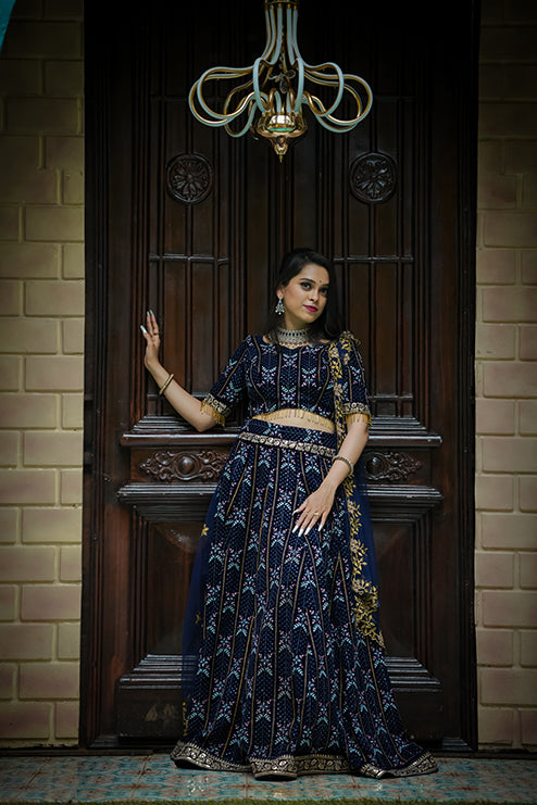 Treditional Half Saree Navy Blue Colour