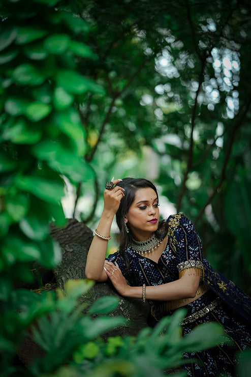 Treditional Half Saree Navy Blue Colour