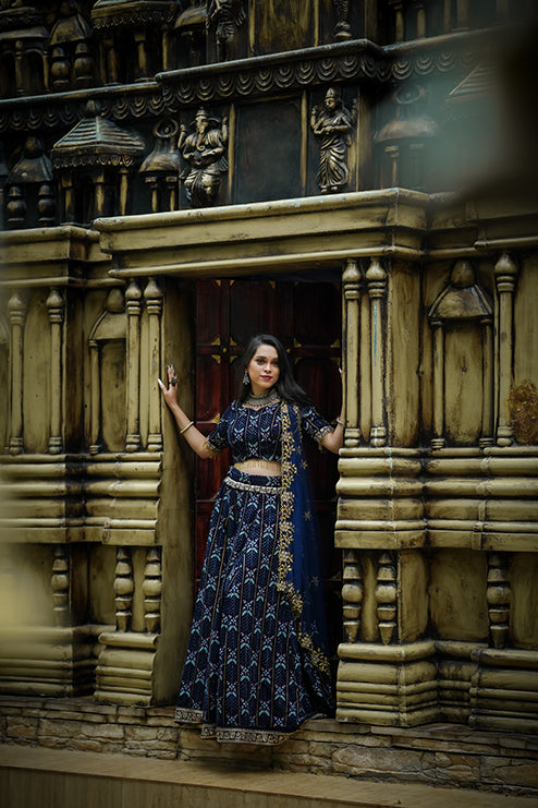 Treditional Half Saree Navy Blue Colour
