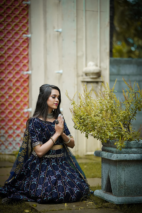 Treditional Half Saree Navy Blue Colour