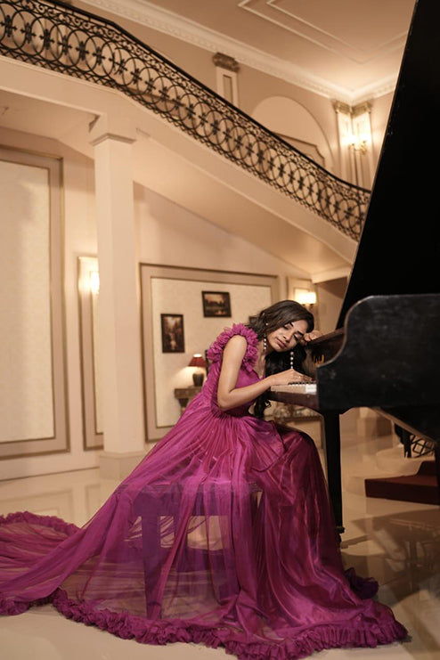 Pree Wedding Long Tail Gown Pink Colour