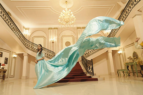 Pree Wedding Long Tail Gown Sky Blue