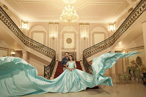 Pree Wedding Long Tail Gown Sky Blue