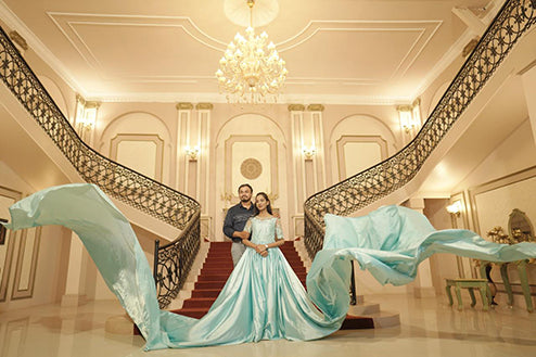 Pree Wedding Long Tail Gown Sky Blue