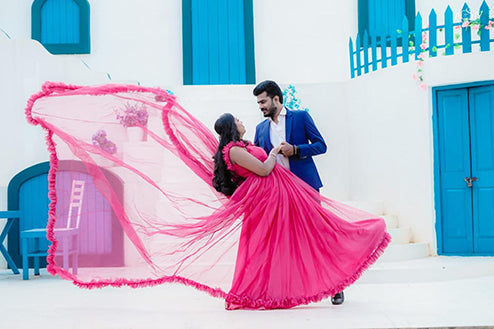 Pree Wedding Long Tail Gown Pink Colour