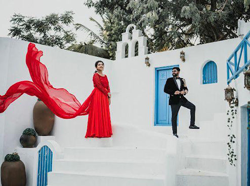 Preee Wedding Long Tail Gown Red Colour