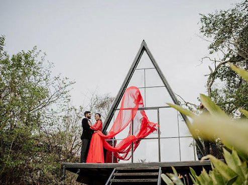 Preee Wedding Long Tail Gown Red Colour