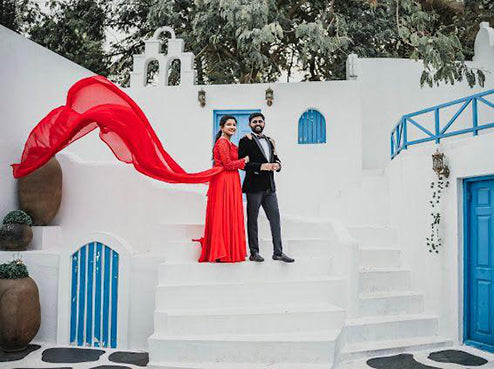 Preee Wedding Long Tail Gown Red Colour