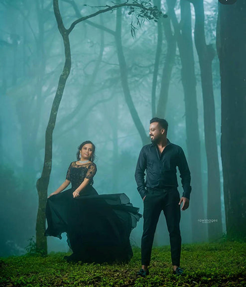 Pree Wedding Black Colour Long Tail Gown