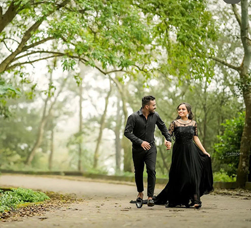 Pree Wedding Black Colour Long Tail Gown