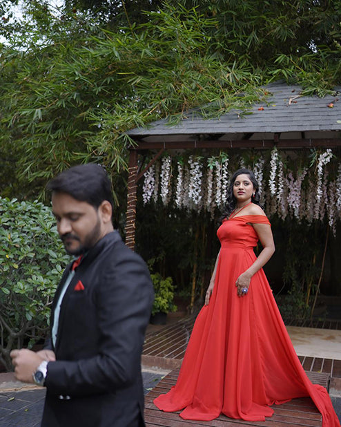 Pree Wedding Long Gown Red Colour
