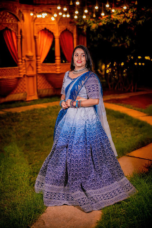 Couple Outfit Premium Blue Handwork Lehenga and Sherwani