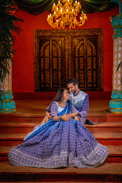 Couple Outfit Premium Blue Handwork Lehenga and Sherwani