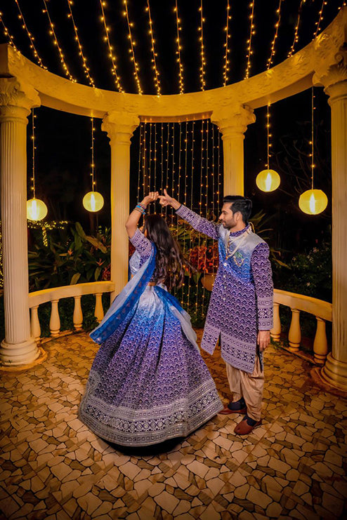 Couple Outfit Premium Blue Handwork Lehenga and Sherwani