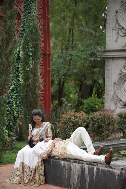 Couple Outfit Premium White Half Saree with Embroidery and White Kurta